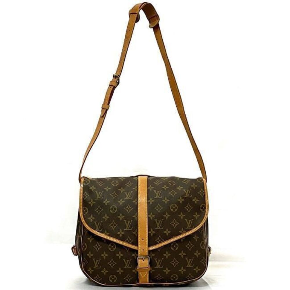 Louis Vuitton Canvas Monogram Flap Leather Shoulder Crossbody Bag Saumur Brown